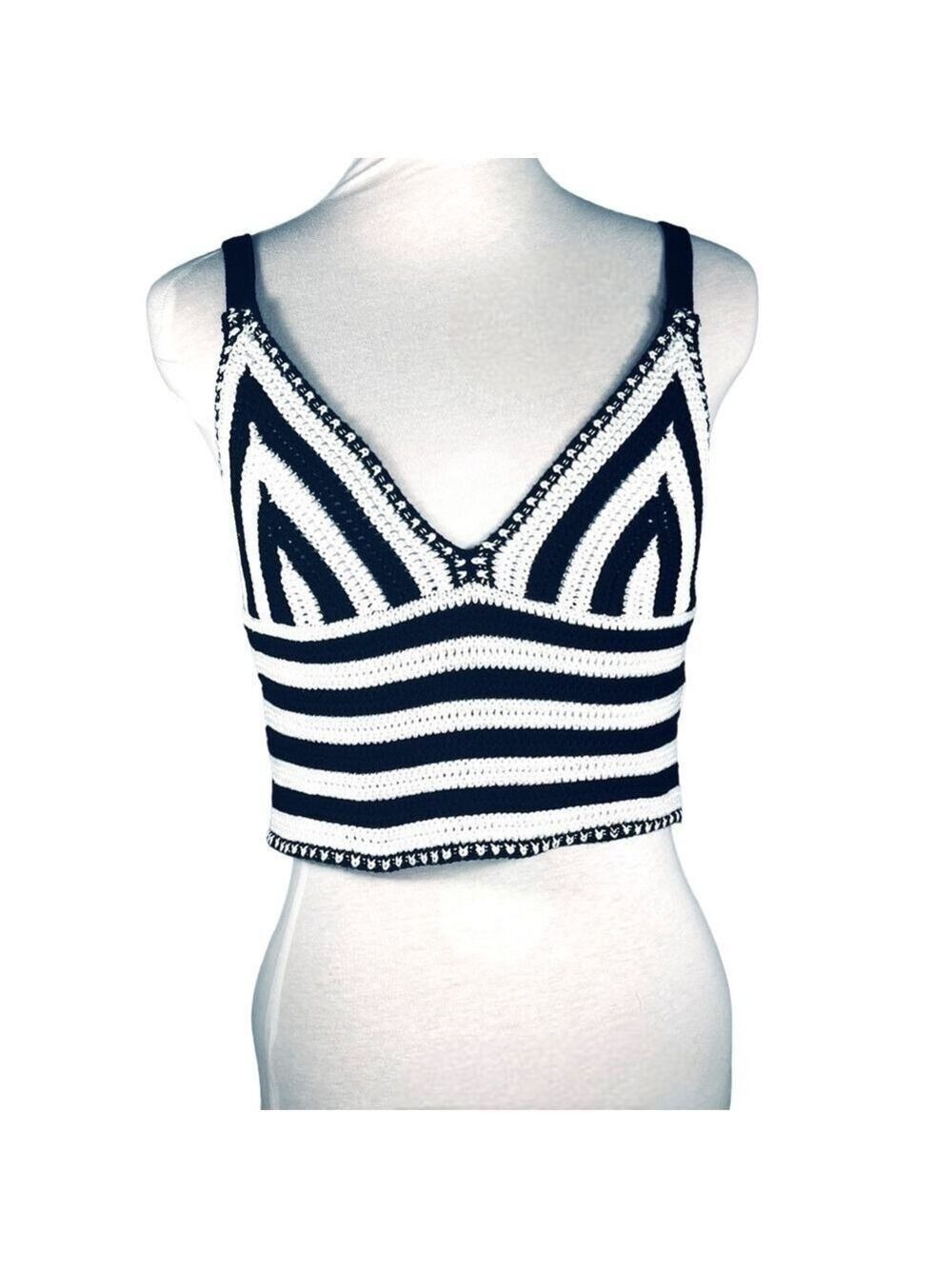 Streetwear Society bralette crochet crop tank stripes black white size S